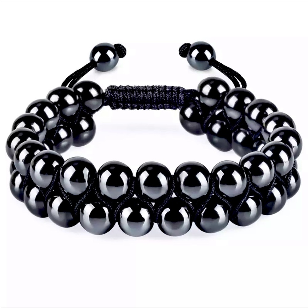 Hematite Bracelet two double rows Beaded adjustable cord bracelet